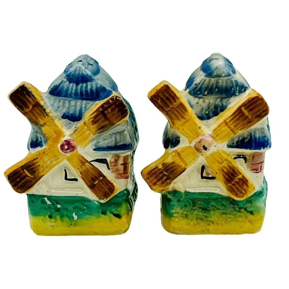 Vintage Windmill Salt Pepper‎ Shaker Japan Ceramic 3 inch
